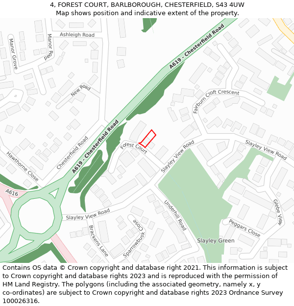 4, FOREST COURT, BARLBOROUGH, CHESTERFIELD, S43 4UW: Location map and indicative extent of plot