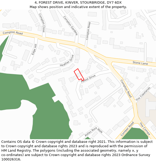 4, FOREST DRIVE, KINVER, STOURBRIDGE, DY7 6DX: Location map and indicative extent of plot
