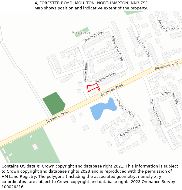 4, FORESTER ROAD, MOULTON, NORTHAMPTON, NN3 7SF: Location map and indicative extent of plot