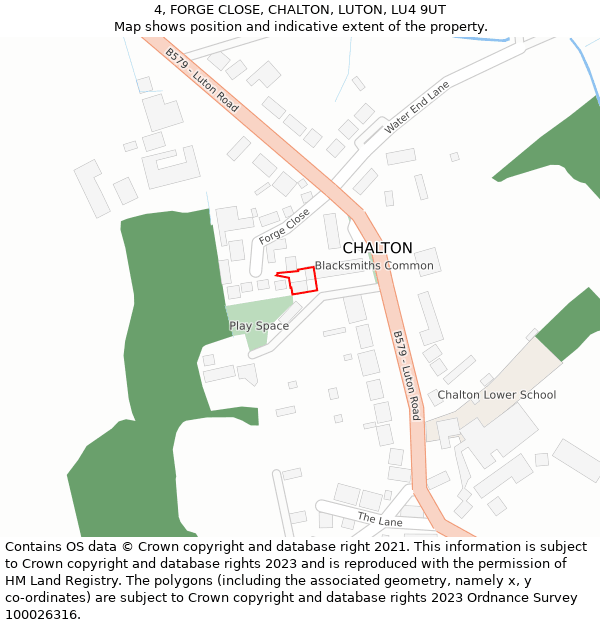 4, FORGE CLOSE, CHALTON, LUTON, LU4 9UT: Location map and indicative extent of plot