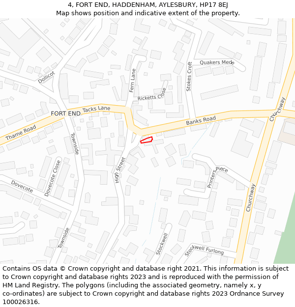 4, FORT END, HADDENHAM, AYLESBURY, HP17 8EJ: Location map and indicative extent of plot