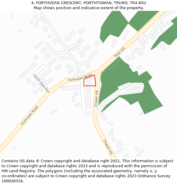 4, FORTHVEAN CRESCENT, PORTHTOWAN, TRURO, TR4 8AU: Location map and indicative extent of plot