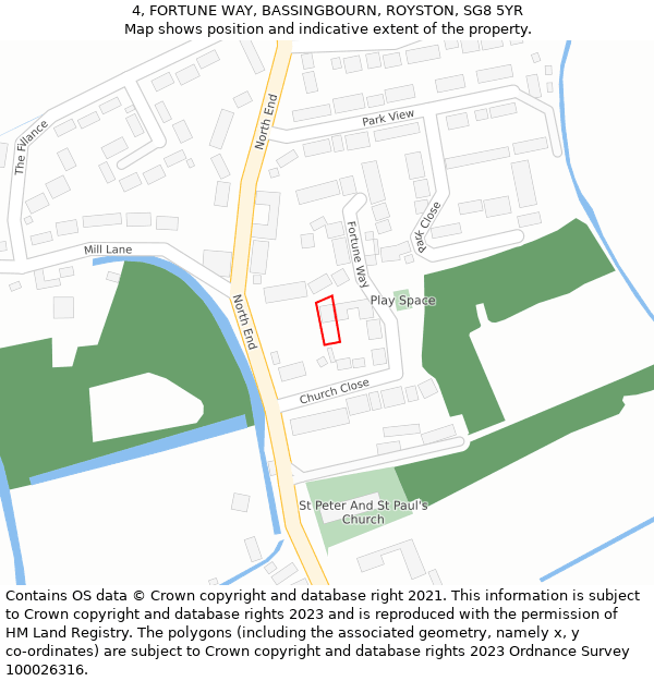 4, FORTUNE WAY, BASSINGBOURN, ROYSTON, SG8 5YR: Location map and indicative extent of plot