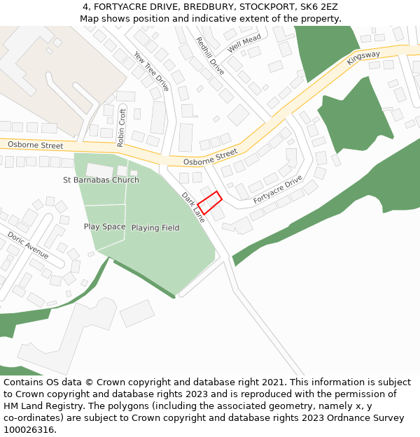 4, FORTYACRE DRIVE, BREDBURY, STOCKPORT, SK6 2EZ: Location map and indicative extent of plot