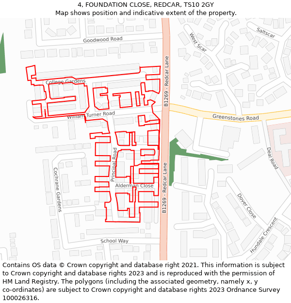 4, FOUNDATION CLOSE, REDCAR, TS10 2GY: Location map and indicative extent of plot