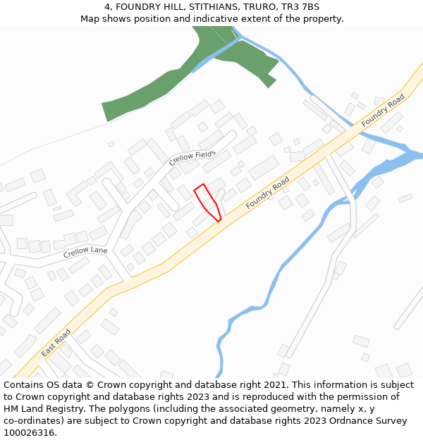 4, FOUNDRY HILL, STITHIANS, TRURO, TR3 7BS: Location map and indicative extent of plot