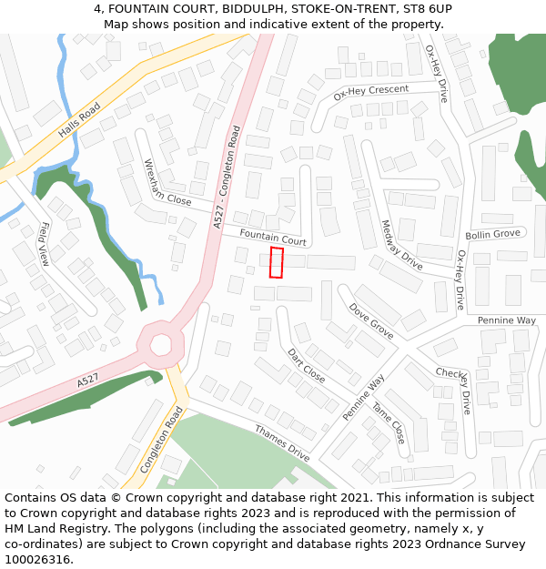 4, FOUNTAIN COURT, BIDDULPH, STOKE-ON-TRENT, ST8 6UP: Location map and indicative extent of plot