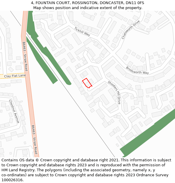 4, FOUNTAIN COURT, ROSSINGTON, DONCASTER, DN11 0FS: Location map and indicative extent of plot