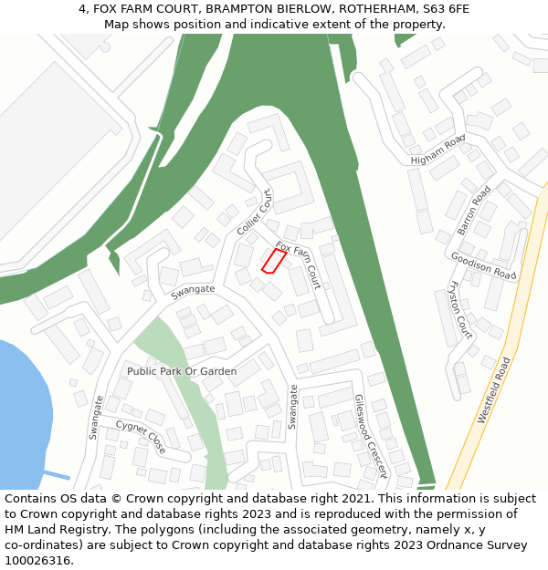 4, FOX FARM COURT, BRAMPTON BIERLOW, ROTHERHAM, S63 6FE: Location map and indicative extent of plot