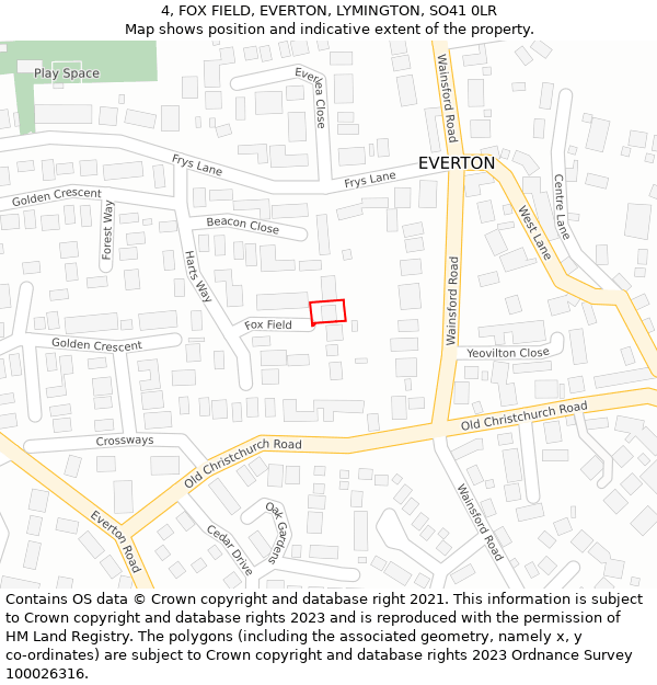 4, FOX FIELD, EVERTON, LYMINGTON, SO41 0LR: Location map and indicative extent of plot