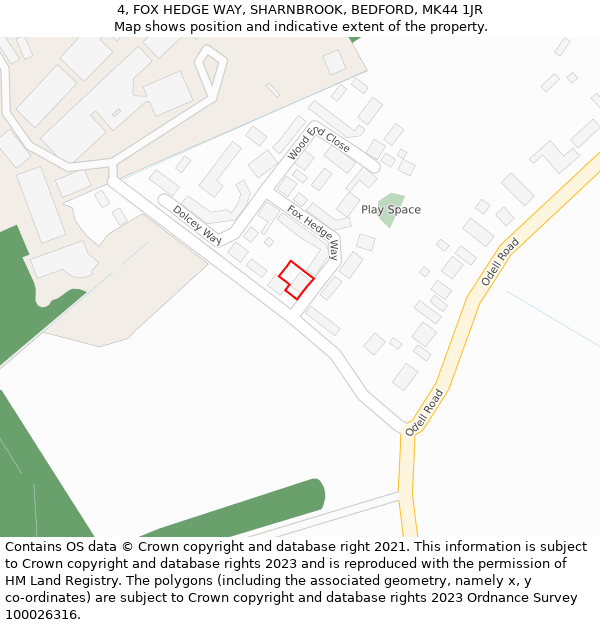 4, FOX HEDGE WAY, SHARNBROOK, BEDFORD, MK44 1JR: Location map and indicative extent of plot