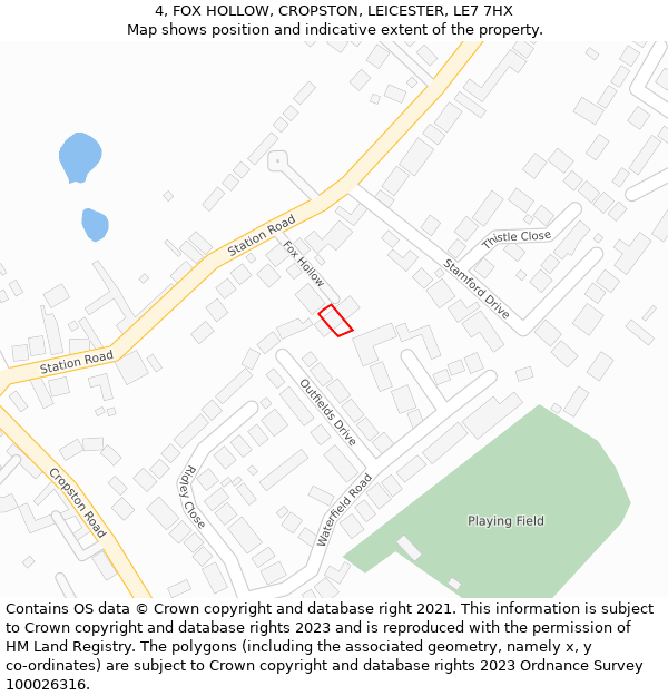 4, FOX HOLLOW, CROPSTON, LEICESTER, LE7 7HX: Location map and indicative extent of plot