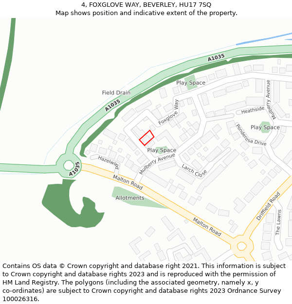 4, FOXGLOVE WAY, BEVERLEY, HU17 7SQ: Location map and indicative extent of plot