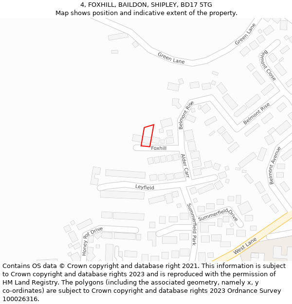 4, FOXHILL, BAILDON, SHIPLEY, BD17 5TG: Location map and indicative extent of plot