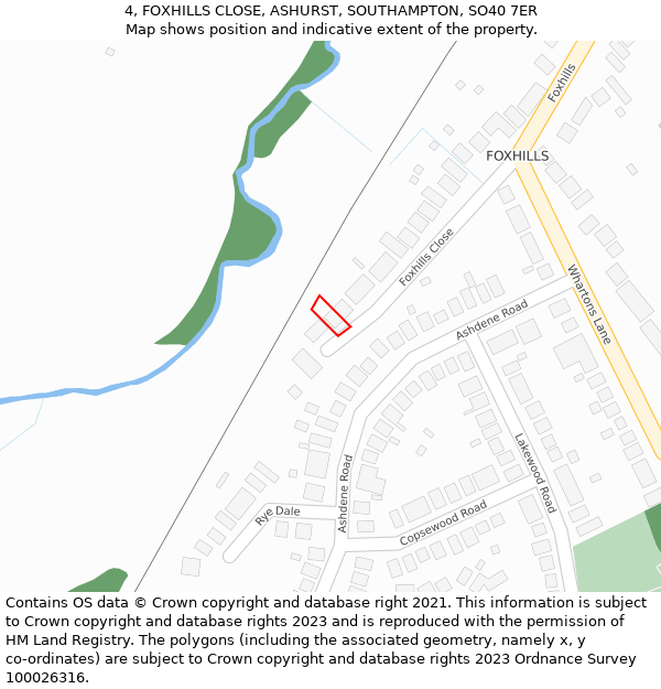 4, FOXHILLS CLOSE, ASHURST, SOUTHAMPTON, SO40 7ER: Location map and indicative extent of plot