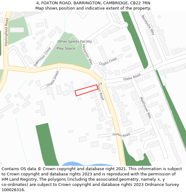 4, FOXTON ROAD, BARRINGTON, CAMBRIDGE, CB22 7RN: Location map and indicative extent of plot