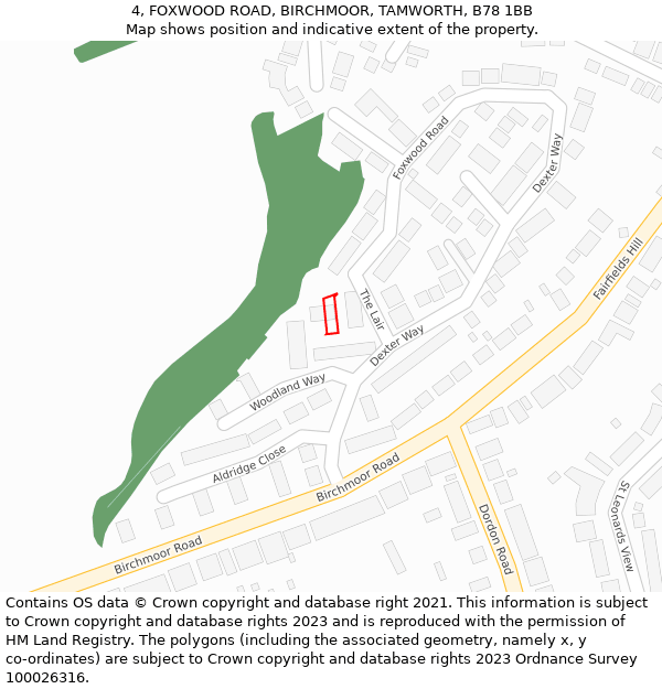 4, FOXWOOD ROAD, BIRCHMOOR, TAMWORTH, B78 1BB: Location map and indicative extent of plot