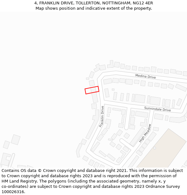 4, FRANKLIN DRIVE, TOLLERTON, NOTTINGHAM, NG12 4ER: Location map and indicative extent of plot
