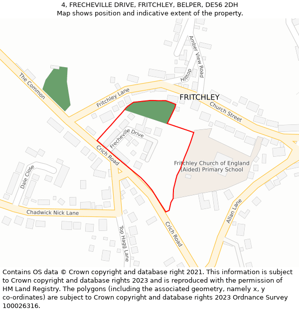4, FRECHEVILLE DRIVE, FRITCHLEY, BELPER, DE56 2DH: Location map and indicative extent of plot
