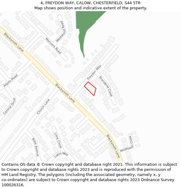 4, FREYDON WAY, CALOW, CHESTERFIELD, S44 5TR: Location map and indicative extent of plot