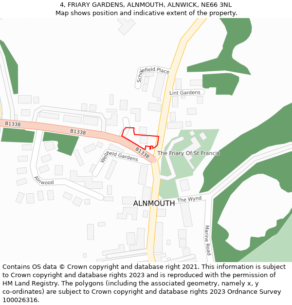 4, FRIARY GARDENS, ALNMOUTH, ALNWICK, NE66 3NL: Location map and indicative extent of plot