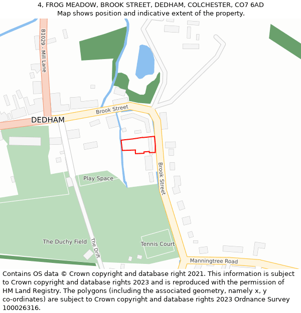 4, FROG MEADOW, BROOK STREET, DEDHAM, COLCHESTER, CO7 6AD: Location map and indicative extent of plot