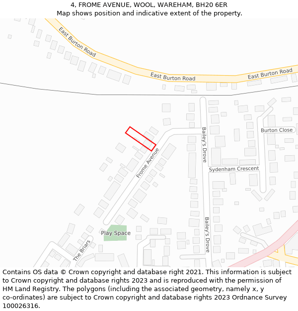 4, FROME AVENUE, WOOL, WAREHAM, BH20 6ER: Location map and indicative extent of plot