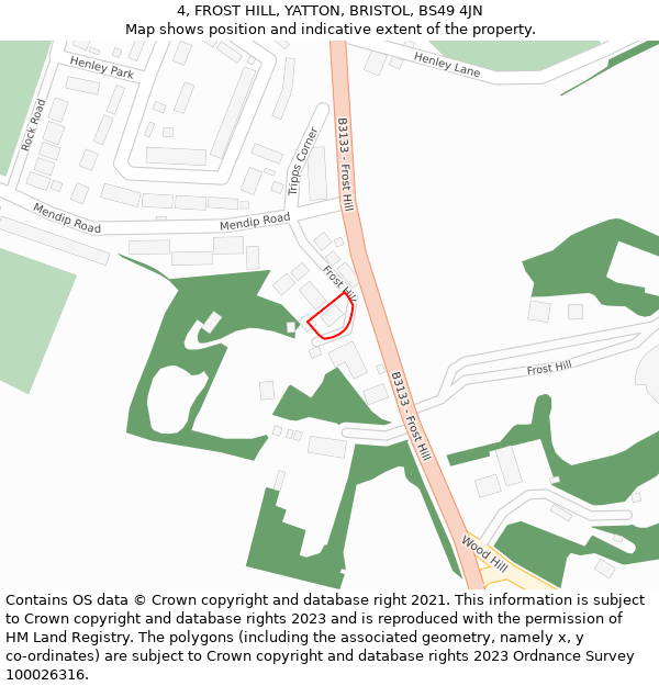 4, FROST HILL, YATTON, BRISTOL, BS49 4JN: Location map and indicative extent of plot