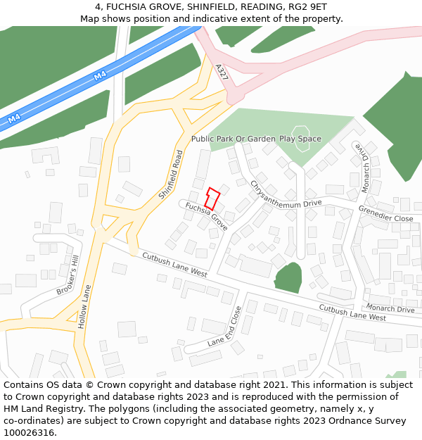 4, FUCHSIA GROVE, SHINFIELD, READING, RG2 9ET: Location map and indicative extent of plot