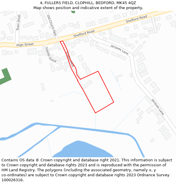 4, FULLERS FIELD, CLOPHILL, BEDFORD, MK45 4QZ: Location map and indicative extent of plot