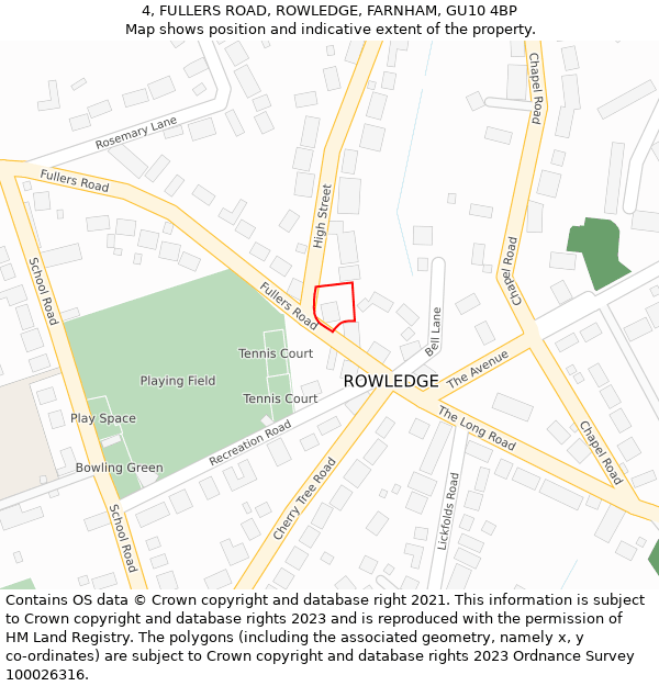 4, FULLERS ROAD, ROWLEDGE, FARNHAM, GU10 4BP: Location map and indicative extent of plot