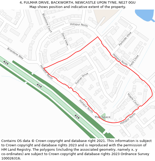 4, FULMAR DRIVE, BACKWORTH, NEWCASTLE UPON TYNE, NE27 0GU: Location map and indicative extent of plot