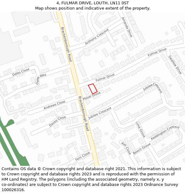 4, FULMAR DRIVE, LOUTH, LN11 0ST: Location map and indicative extent of plot