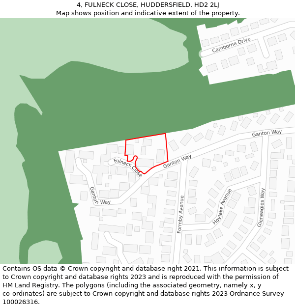 4, FULNECK CLOSE, HUDDERSFIELD, HD2 2LJ: Location map and indicative extent of plot