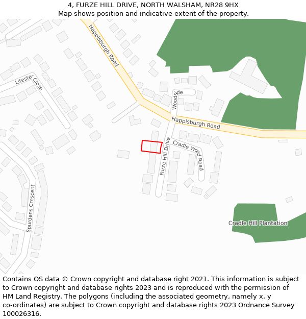 4, FURZE HILL DRIVE, NORTH WALSHAM, NR28 9HX: Location map and indicative extent of plot
