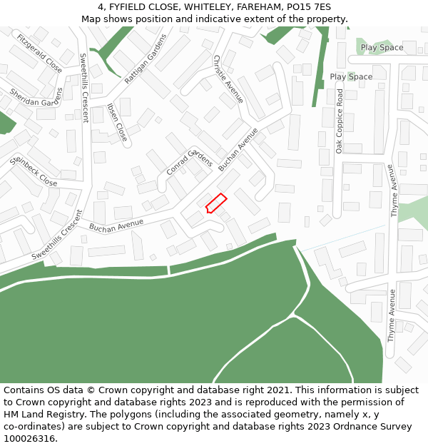 4, FYFIELD CLOSE, WHITELEY, FAREHAM, PO15 7ES: Location map and indicative extent of plot