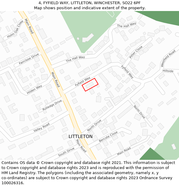 4, FYFIELD WAY, LITTLETON, WINCHESTER, SO22 6PF: Location map and indicative extent of plot