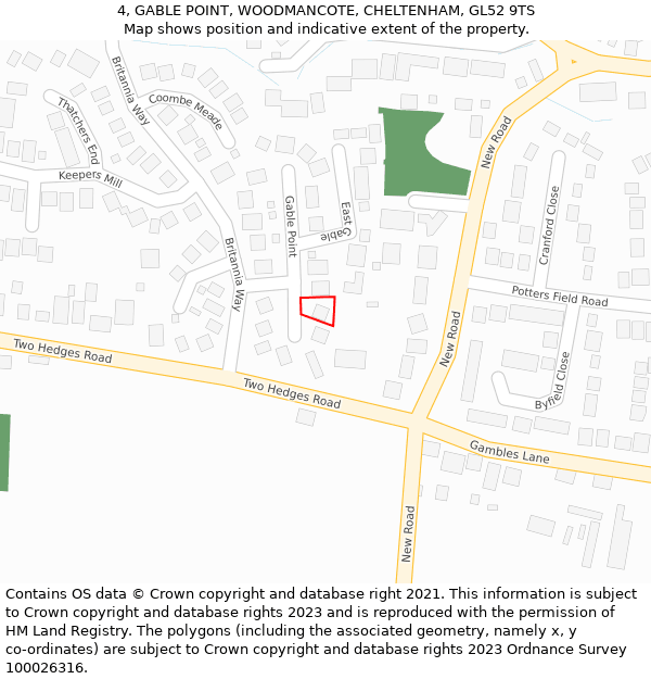 4, GABLE POINT, WOODMANCOTE, CHELTENHAM, GL52 9TS: Location map and indicative extent of plot