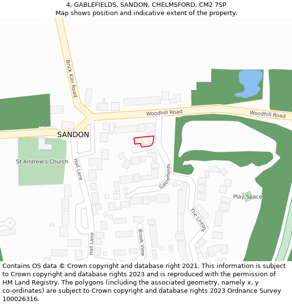 4, GABLEFIELDS, SANDON, CHELMSFORD, CM2 7SP: Location map and indicative extent of plot