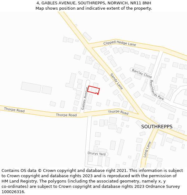 4, GABLES AVENUE, SOUTHREPPS, NORWICH, NR11 8NH: Location map and indicative extent of plot