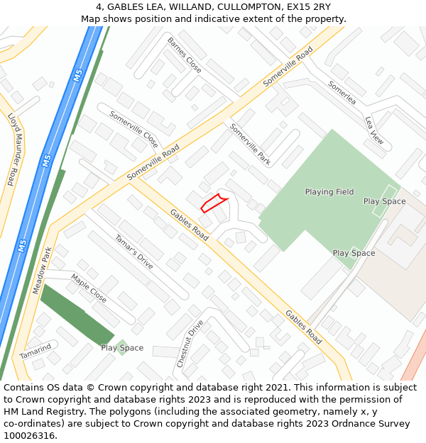 4, GABLES LEA, WILLAND, CULLOMPTON, EX15 2RY: Location map and indicative extent of plot