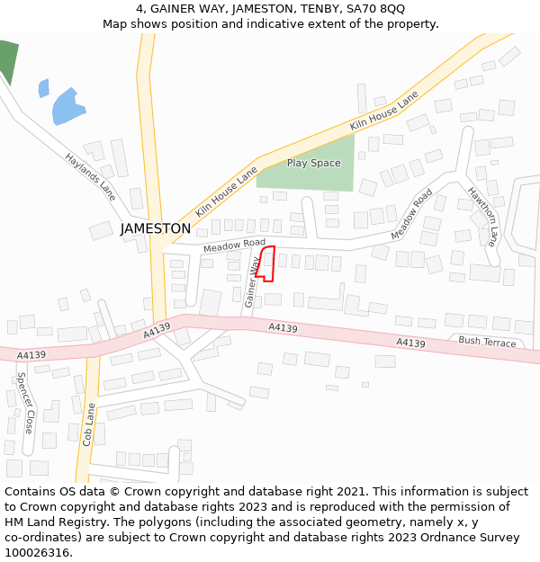 4, GAINER WAY, JAMESTON, TENBY, SA70 8QQ: Location map and indicative extent of plot