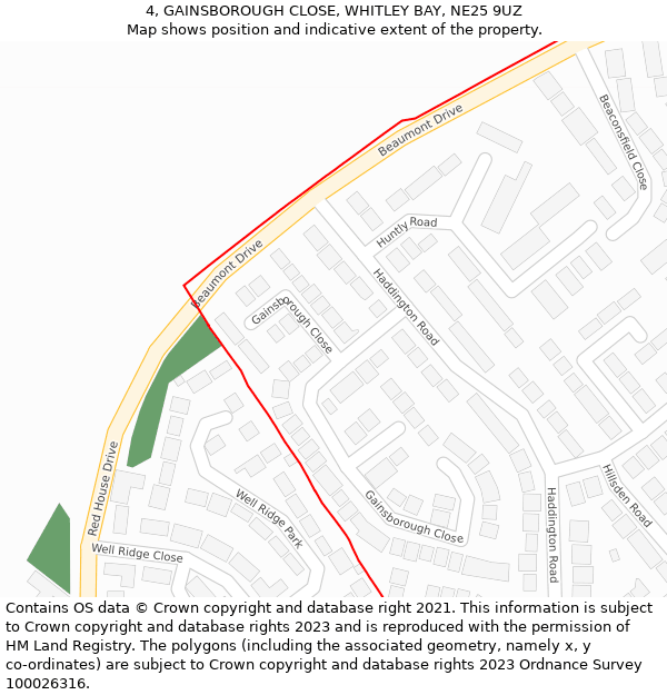 4, GAINSBOROUGH CLOSE, WHITLEY BAY, NE25 9UZ: Location map and indicative extent of plot