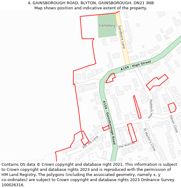 4, GAINSBOROUGH ROAD, BLYTON, GAINSBOROUGH, DN21 3NB: Location map and indicative extent of plot