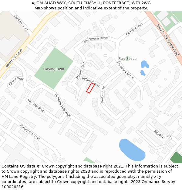 4, GALAHAD WAY, SOUTH ELMSALL, PONTEFRACT, WF9 2WG: Location map and indicative extent of plot