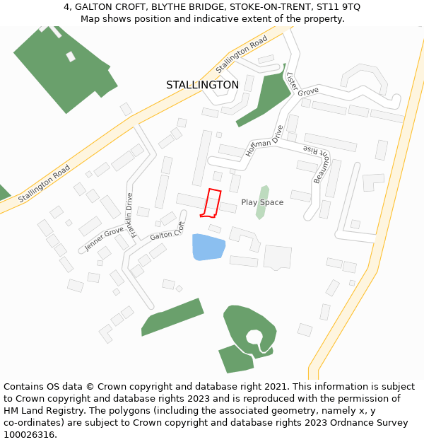 4, GALTON CROFT, BLYTHE BRIDGE, STOKE-ON-TRENT, ST11 9TQ: Location map and indicative extent of plot