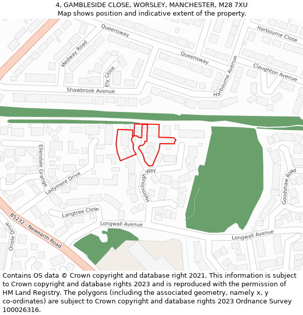 4, GAMBLESIDE CLOSE, WORSLEY, MANCHESTER, M28 7XU: Location map and indicative extent of plot