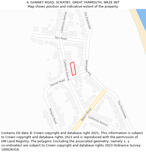 4, GANNET ROAD, SCRATBY, GREAT YARMOUTH, NR29 3NT: Location map and indicative extent of plot