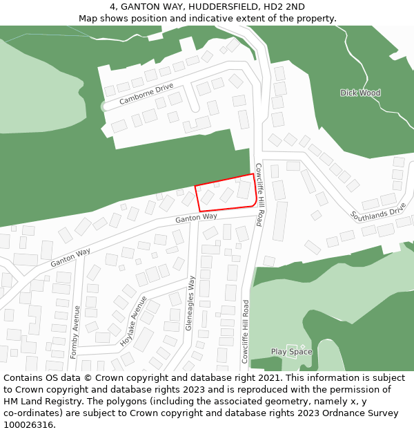 4, GANTON WAY, HUDDERSFIELD, HD2 2ND: Location map and indicative extent of plot