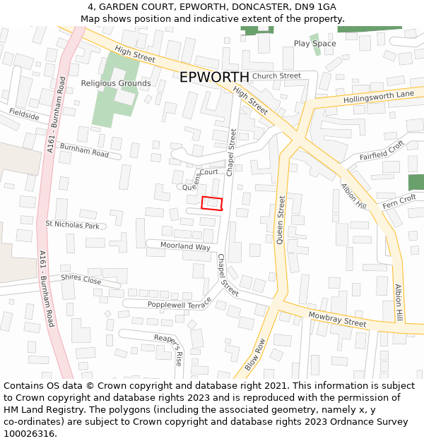 4, GARDEN COURT, EPWORTH, DONCASTER, DN9 1GA: Location map and indicative extent of plot